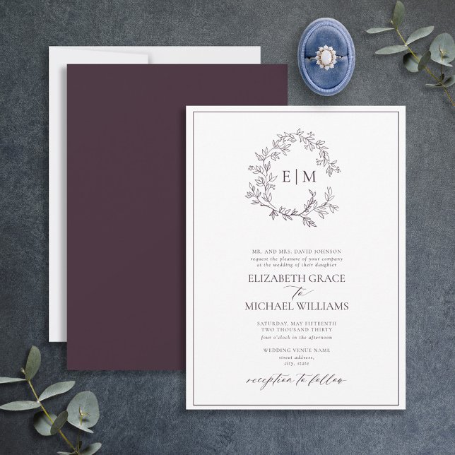 Invitation Mariage de monogramme à poitrine violette (Créateur téléchargé)
