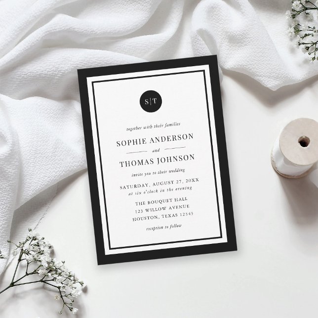 Invitation Mariage de monogramme arrondi de couleur classique (Créateur téléchargé)