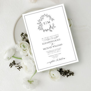 Invitation Mariage de monogramme blanc blanc officiel