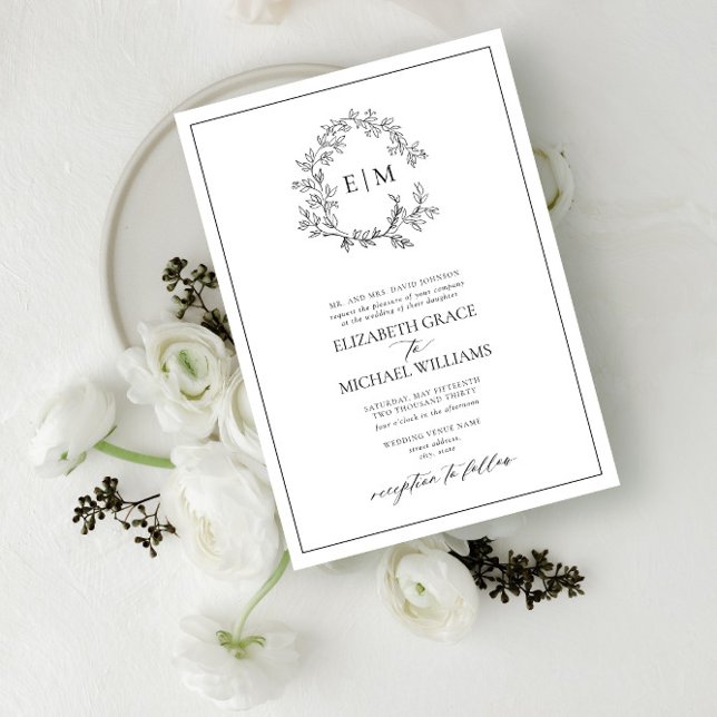 Invitation Mariage de monogramme blanc blanc officiel (Créateur téléchargé)