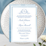 Invitation Mariage de monogramme bleu classique<br><div class="desc">Amusez-vous en famille et entre amis avec cette élégante Faire-part de mariage bleue avec un délicat monogramme imprimé à la main, personnalisé avec des initiales de couple et un cadre d'aquarelle fine sur le devant, tandis que le dos de la carte avec une belle aquarelle lavée dans les tons bleus....</div>