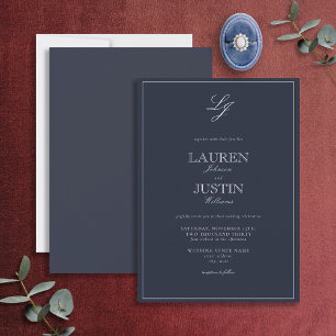 Invitation Mariage de monogramme bleu de la marine classique