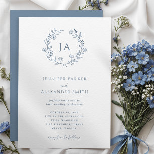 Invitation Mariage de monogramme bleu foncé