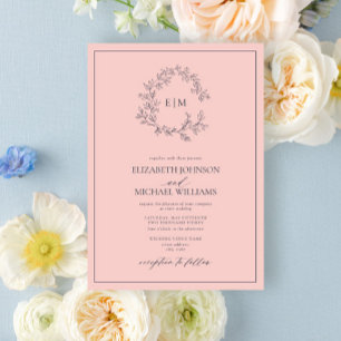 Invitation Mariage de Monogramme bleu marine moderne Blush Pi