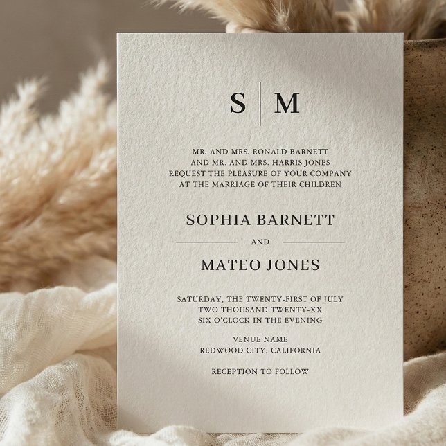 Invitation Mariage de monogramme classique beige (Créateur téléchargé)