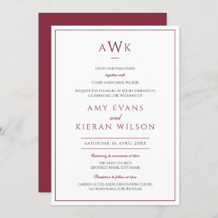 Invitation Mariage de monogramme classique de Bourgogne roman