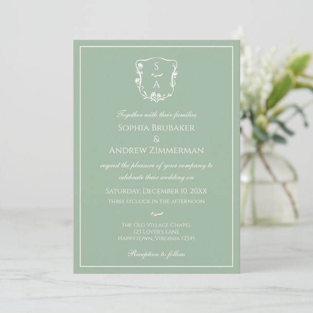Invitation Mariage de monogramme classique Eucalyptus Floral  (Debout devant)