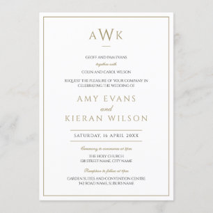 Invitation Mariage de monogramme classique Simple Elegant Fau