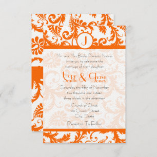 Invitation Mariage de monogramme damassé orangeRSVP