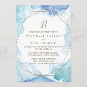 Invitation Mariage de monogramme d'aquarelle géométrique