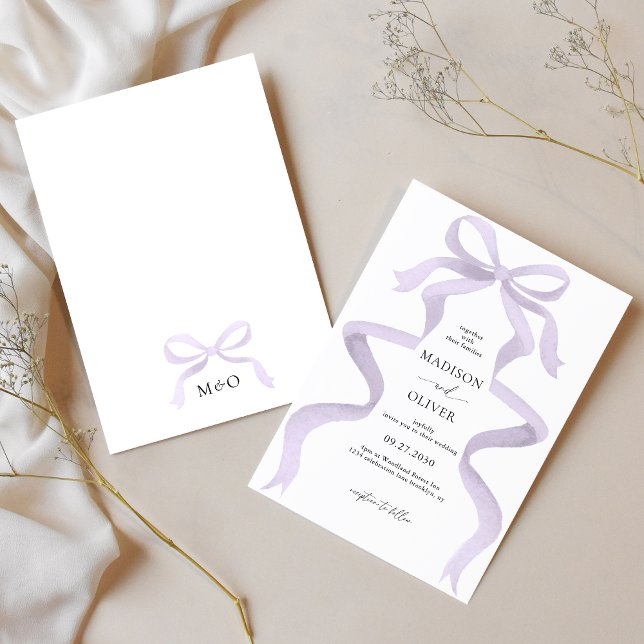 Invitation Mariage de Monogramme de Bow violet élégant modern (Créateur téléchargé)