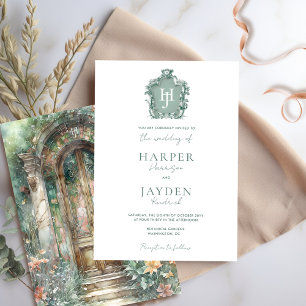 Invitation Mariage de monogramme de couleur verte terreuse