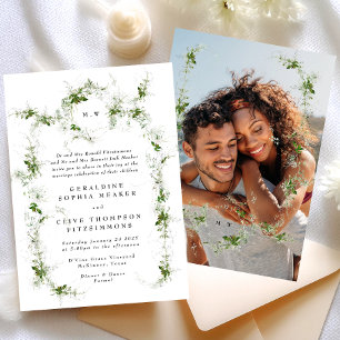 Invitation Mariage de monogramme de couronne encadrée d'Eucal