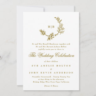 Invitation Mariage de monogramme de couronne florale couleur 