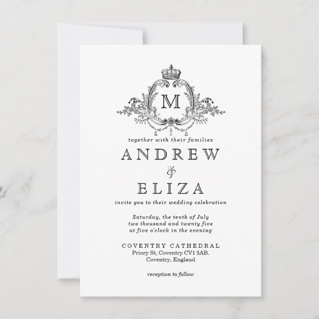 Invitation Mariage de monogramme de couronne royale (Devant)