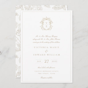 Invitation Mariage de monogramme de crête beige