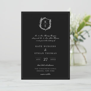 Invitation Mariage de monogramme de crête botanique
