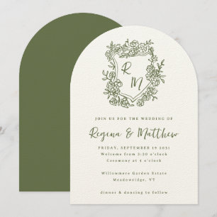 Invitation Mariage de monogramme de crête florale funky tiré