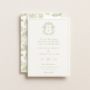 Invitation Mariage de monogramme de crête verte Sage