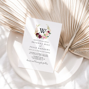 Invitation Mariage de monogramme de feuillage végétal rustiqu