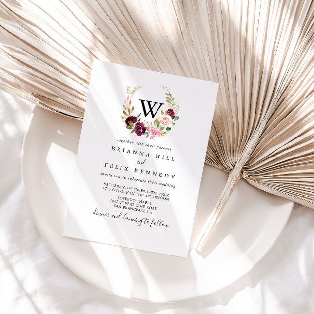 Invitation Mariage de monogramme de feuillage végétal rustiqu (Créateur téléchargé)