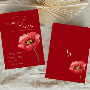 Invitation Mariage de monogramme de fleurs de pavot rouge Cri