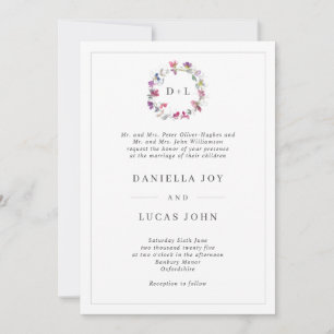 Invitation Mariage de monogramme de fleurs de pois doux