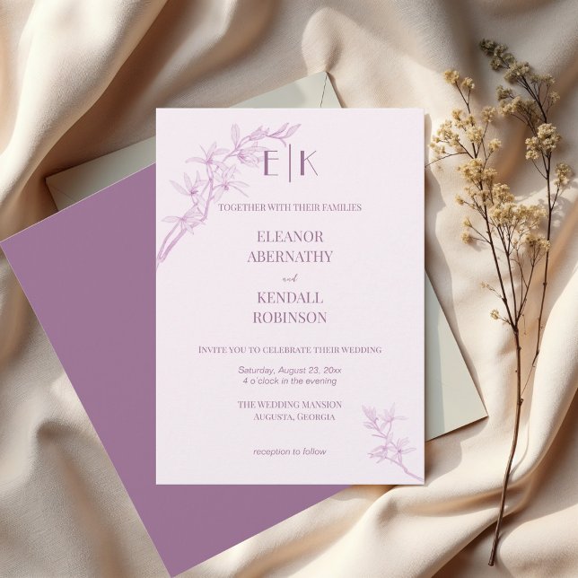 Invitation Mariage de monogramme de fleurs intemporel (Créateur téléchargé)