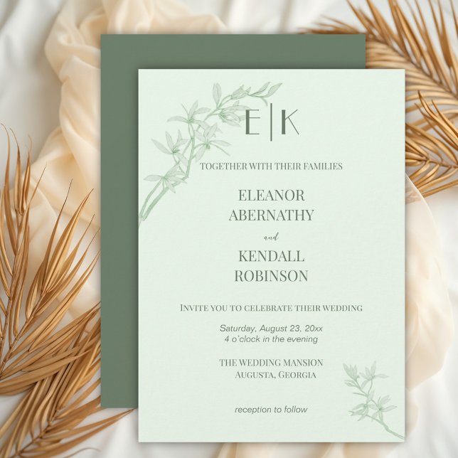 Invitation Mariage de monogramme de fleurs intemporel (Créateur téléchargé)