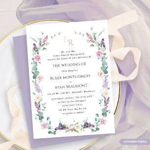 Invitation Mariage de monogramme de fleurs violettes de lavan