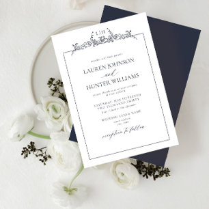 Invitation Mariage de monogramme de la frontière florale bleu