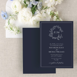 Invitation Mariage de monogramme de la marine officielle