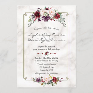 Invitation Mariage de monogramme de marbre d'or Royal Bourgog