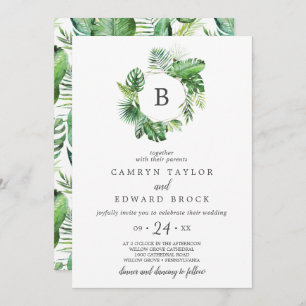 Invitation Mariage de monogramme de palme tropicale sauvage