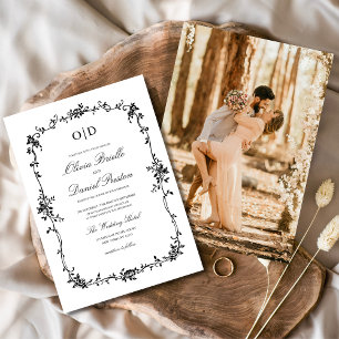 Invitation Mariage de monogramme de photo noir de Victoria
