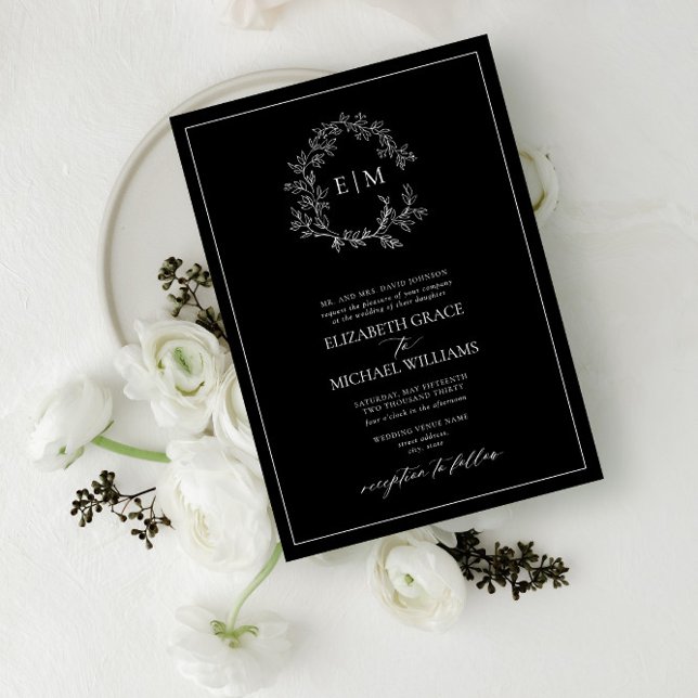 Invitation Mariage de monogramme de poitrine blanche noire (Créateur téléchargé)