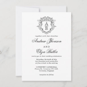Invitation Mariage de monogramme de poitrine noire et blanche