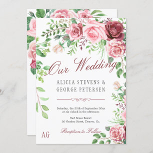 Invitation Mariage de monogramme de roses roses roses roses r