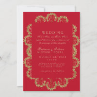 Mariage de monogramme de style indien rouge et or