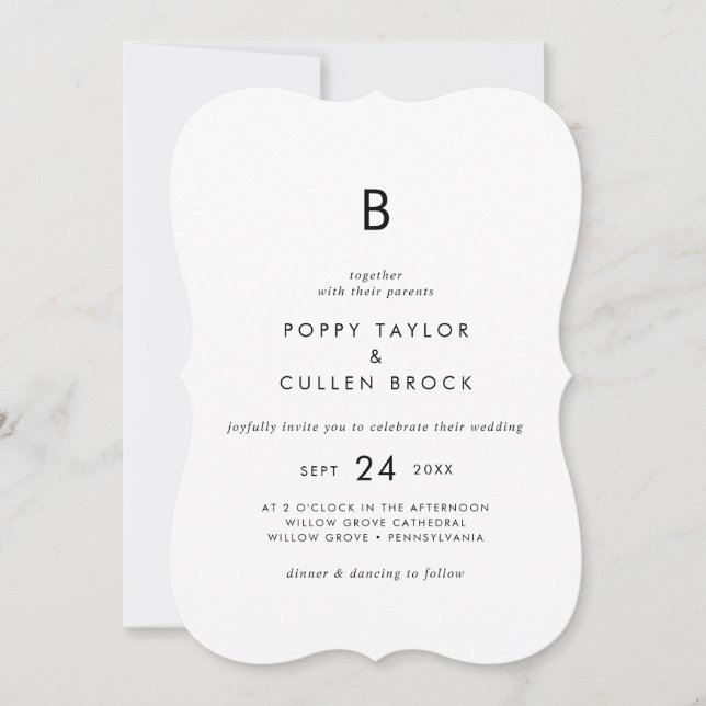 Invitation Mariage de monogramme de typographie chic (Devant)