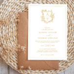 Invitation Mariage de monogramme d'or de crête formelle<br><div class="desc">Faire-part de mariage de script de monogramme d'or imitation de crête formelle et élégante.</div>