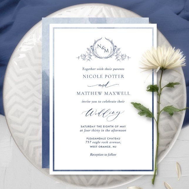 Invitation Mariage de monogramme élégant couleur bleu marine (Créateur téléchargé)