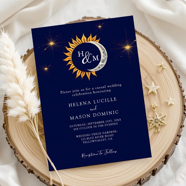 Invitation Mariage de monogramme élégant Sun et Moon (Créateur téléchargé)
