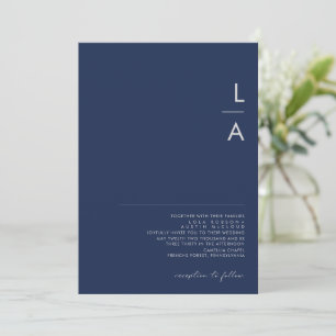 Invitation Mariage de monogramme en argent bleu marine modern