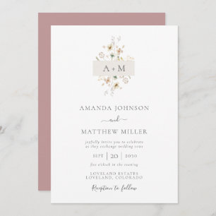 Invitation Mariage de monogramme floral d'aquarelle mauve min