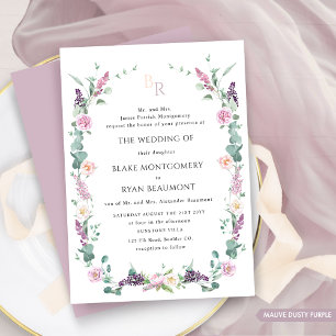 Invitation Mariage de monogramme floral mauve violet pastel