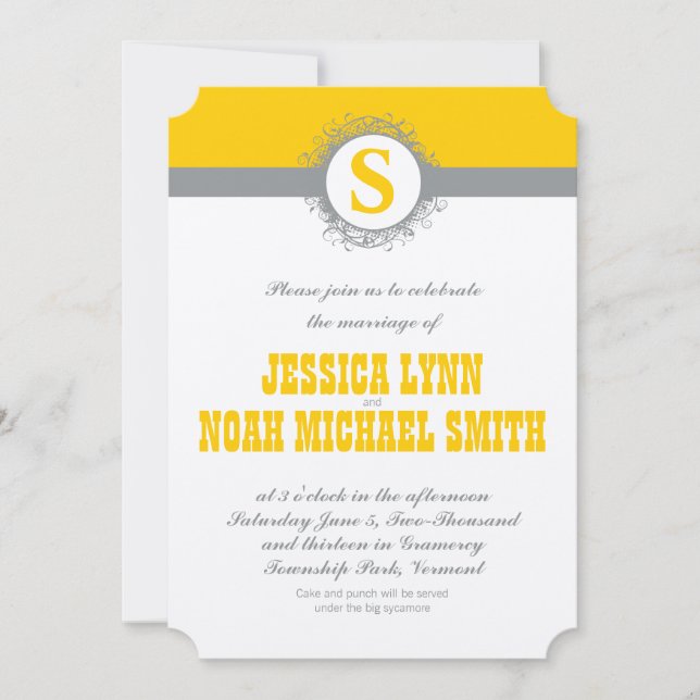 Invitation Mariage de Monogramme gris jaune Inviter ou toute  (Devant)