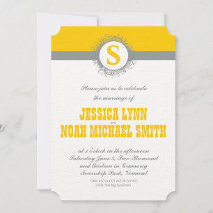 Invitation Mariage de Monogramme gris jaune Inviter ou toute