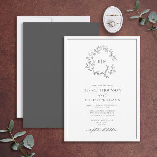 Invitation Mariage de monogramme gris moderne