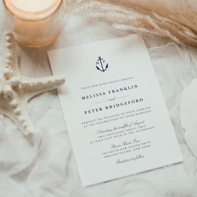 Invitation Mariage de monogramme marine et Ancre blanche (Créateur téléchargé)